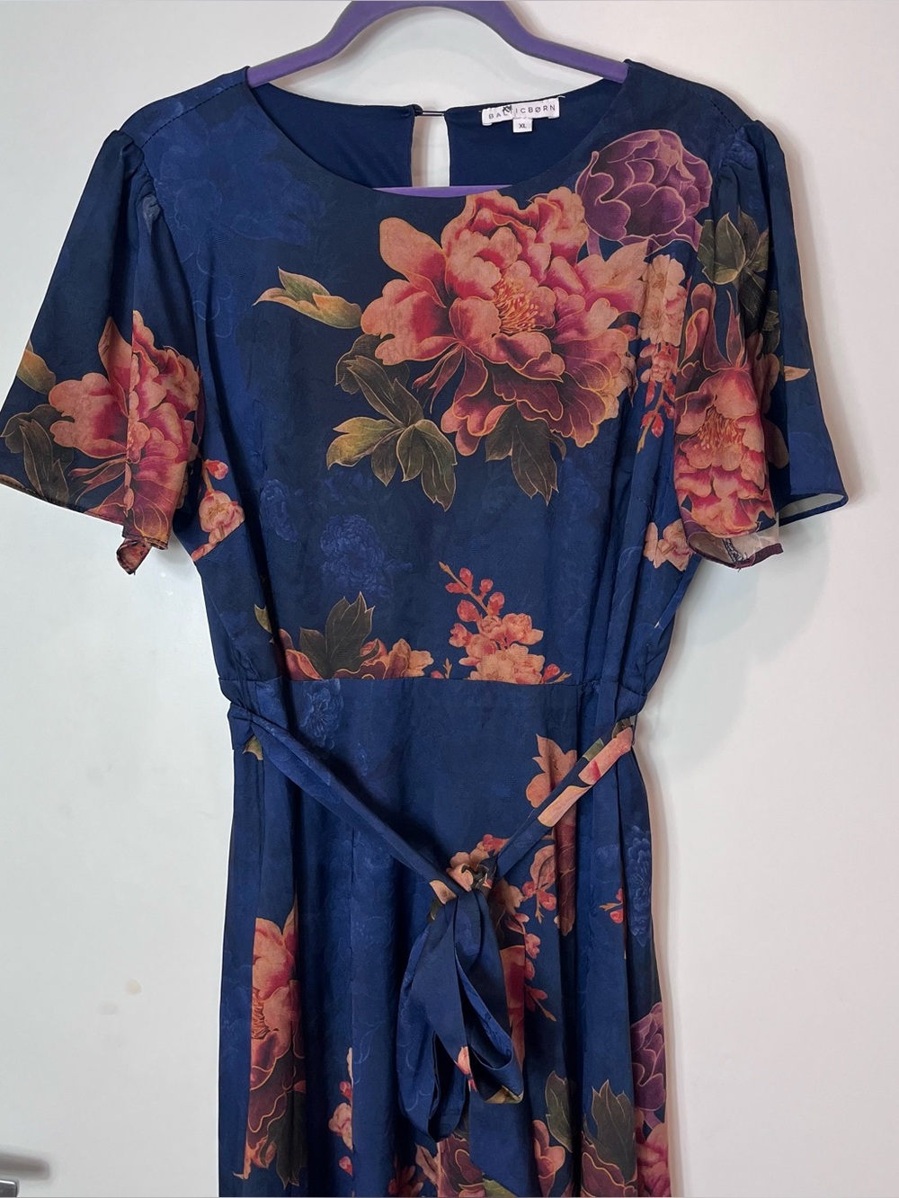 Baltic Born Colina Maxi Dress Navy Blue Floral Women's XL Side Slit Tie Waist - Picture 3 of 11